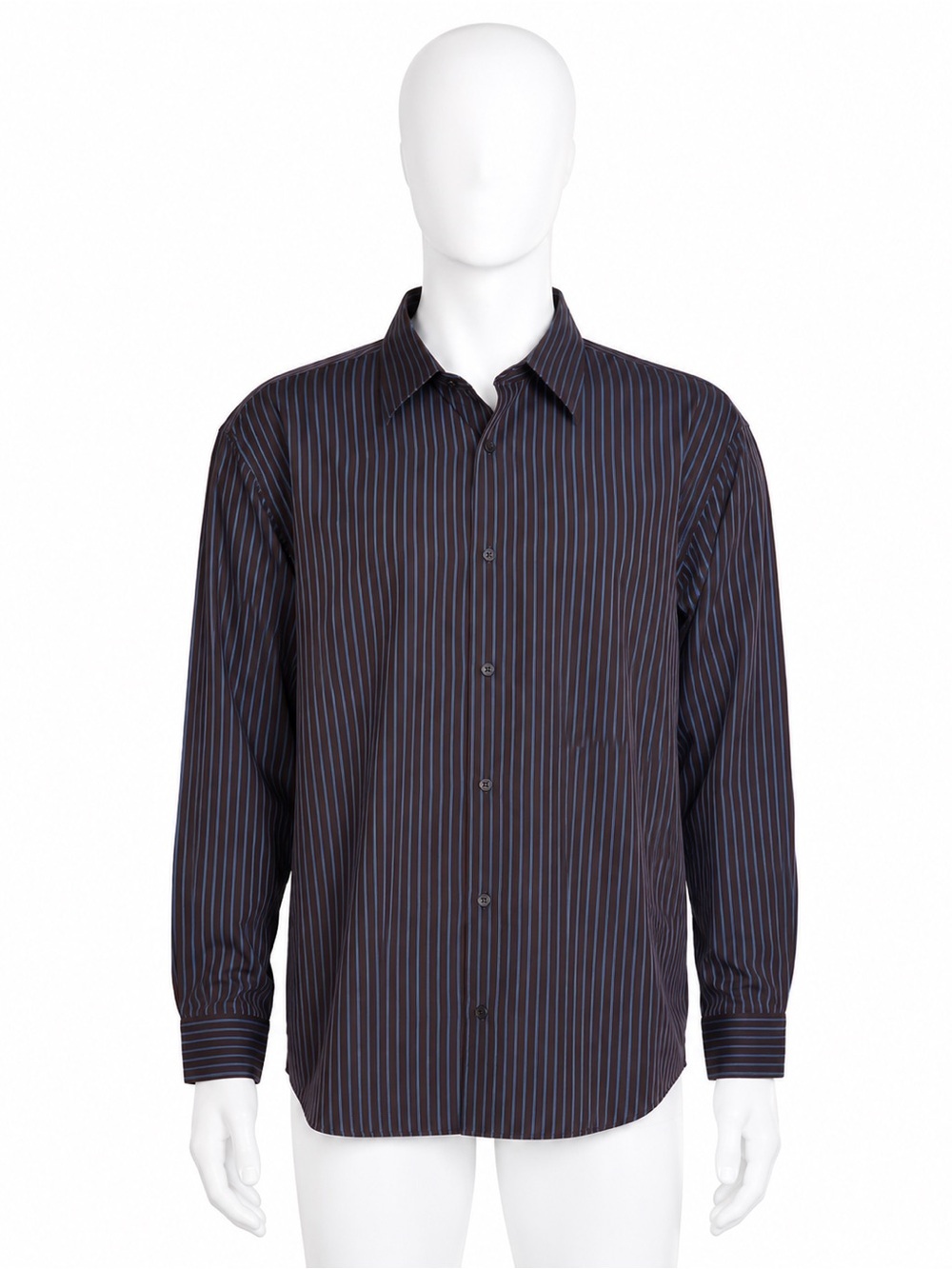 Michael Kors Men's Navy and Brown Pinstripe Button-Down Shirt
